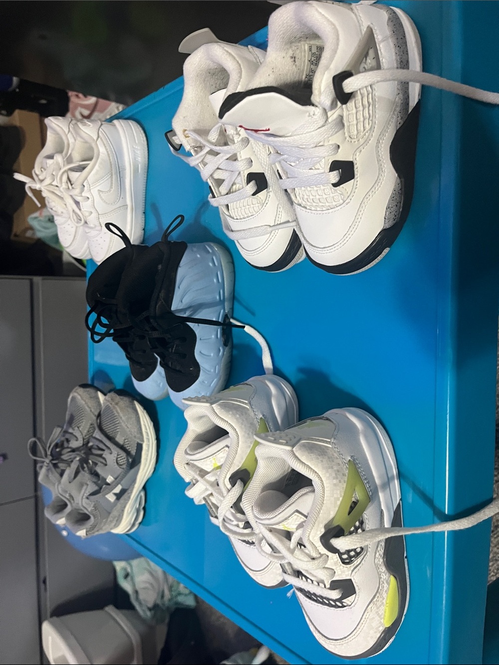 Nike Kids White Sneakers with Black and Lime Accents